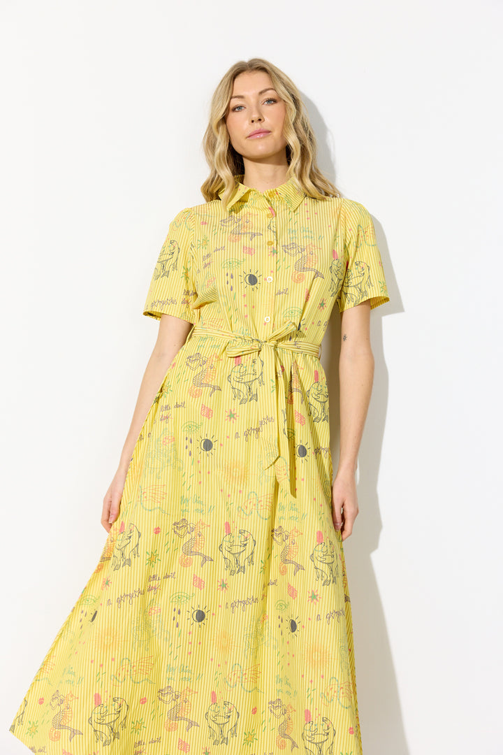 HUNKØN Zoe Dress Dresses Yellow Sea Creatures Art Print