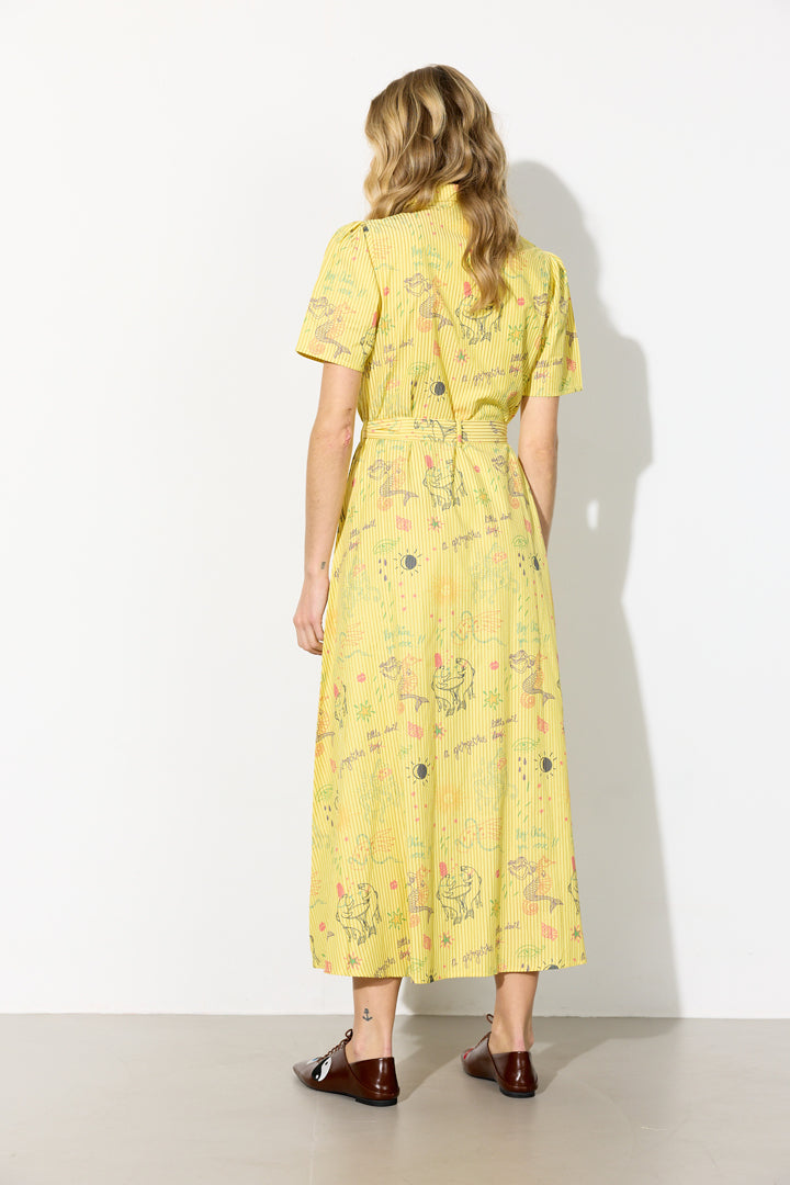 HUNKØN Zoe Dress Dresses Yellow Sea Creatures Art Print
