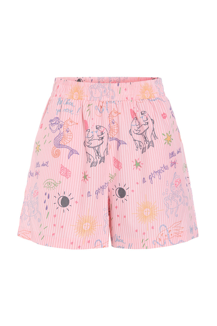 HUNKØN Zoe Shorts Shorts Pink Sea Creatures Art Print