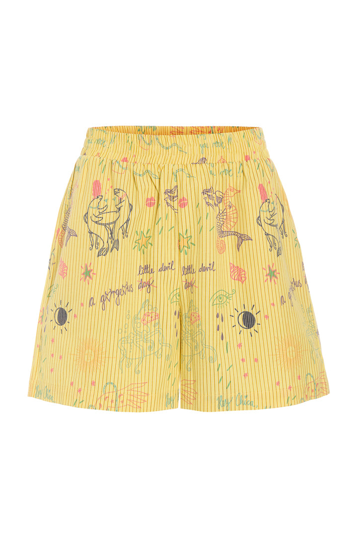 HUNKØN Zoe Shorts Shorts Yellow Sea Creatures Art Print