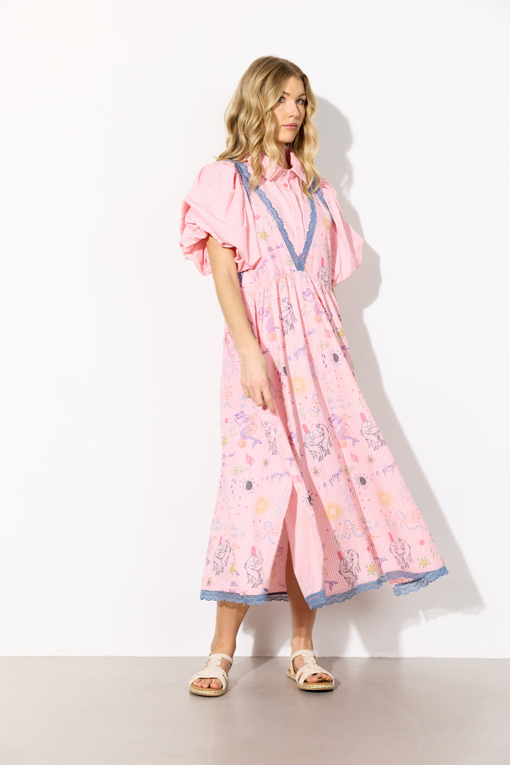 HUNKØN Zoenna Dress Dresses Pink Sea Creatures Art Print