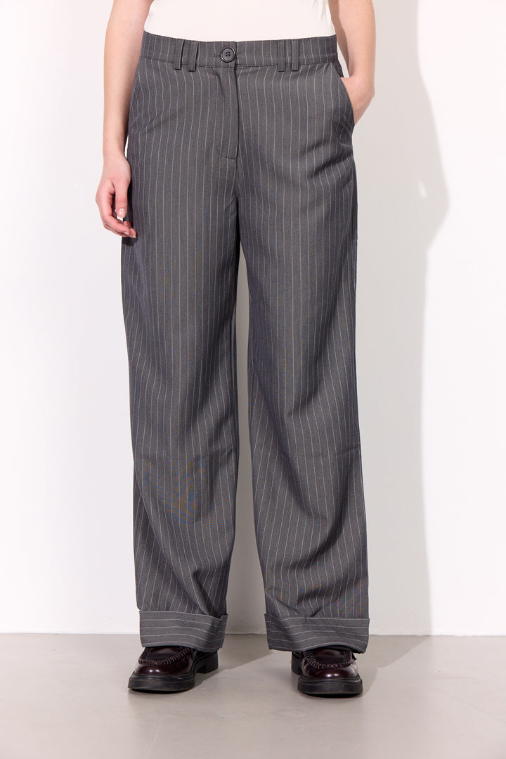 HUNKØN Billie Trousers Trousers Grey Pinstripe