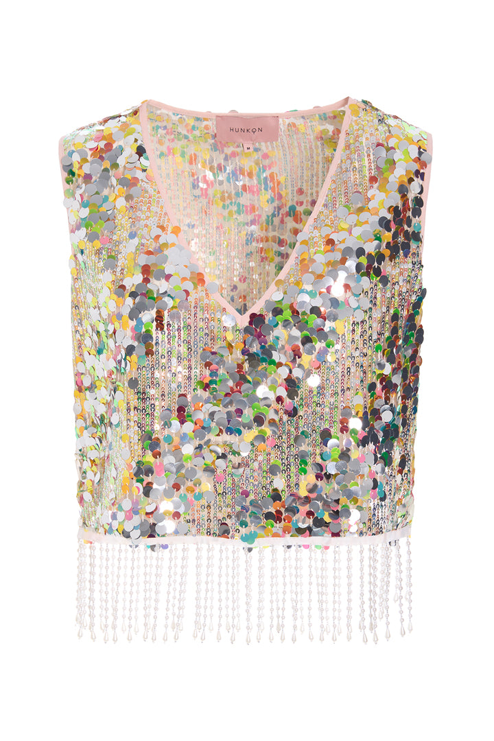 HUNKØN Blaze Sequin Top Tops Champagne