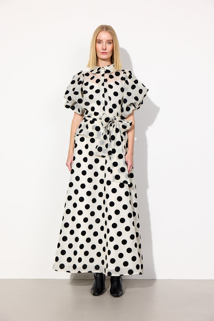 HUNKØN Bobby Long Skirt Skirts White w/ dots