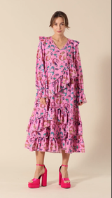 HUNKØN Cille Ruffle Dress Dresses Pink Mermaid Art Print