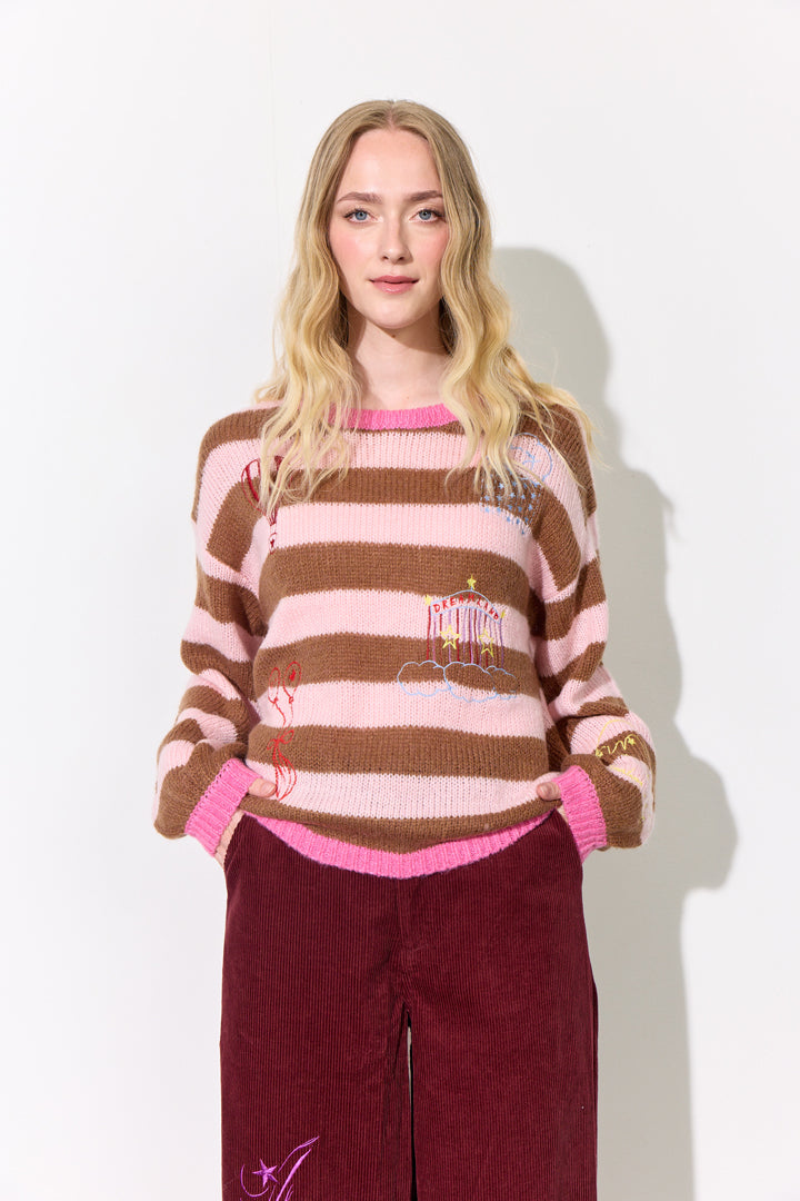 HUNKØN Curtis Knit Blouse Blouses Peach Striped