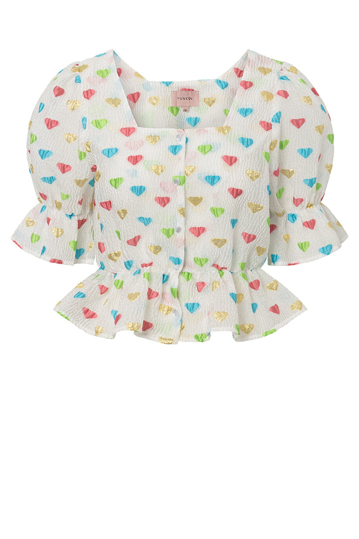 HUNKØN Dahlia Blouse Blouses Blue Hearts