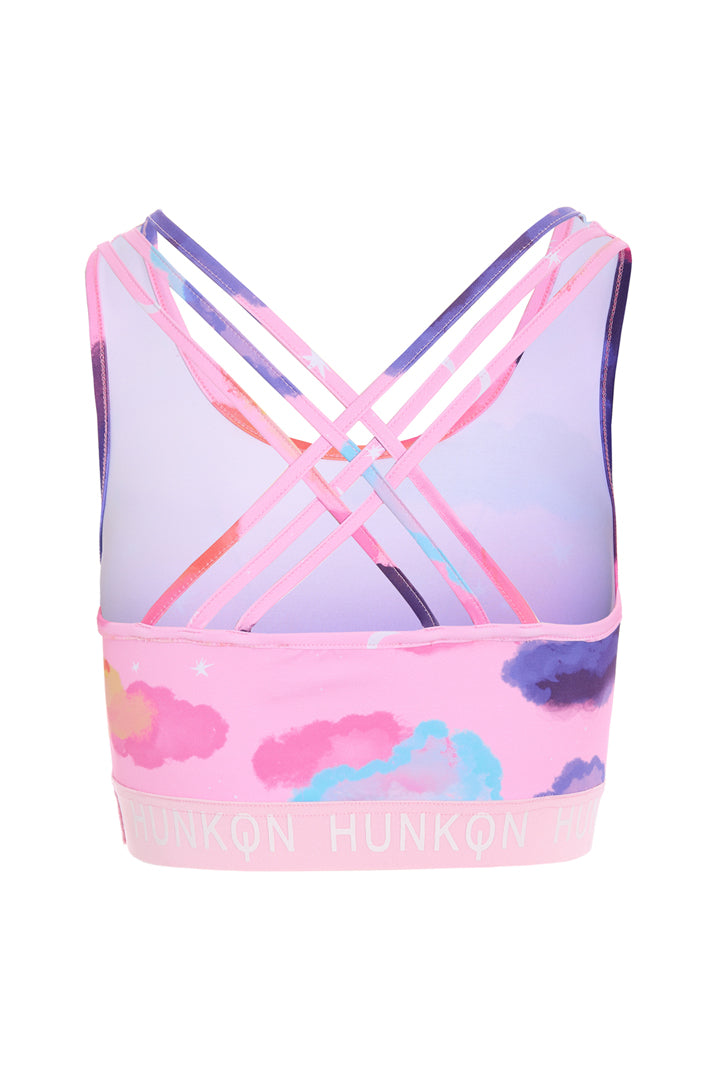 HUNKØN Diana Yoga Top Tops Pink sky Art Print