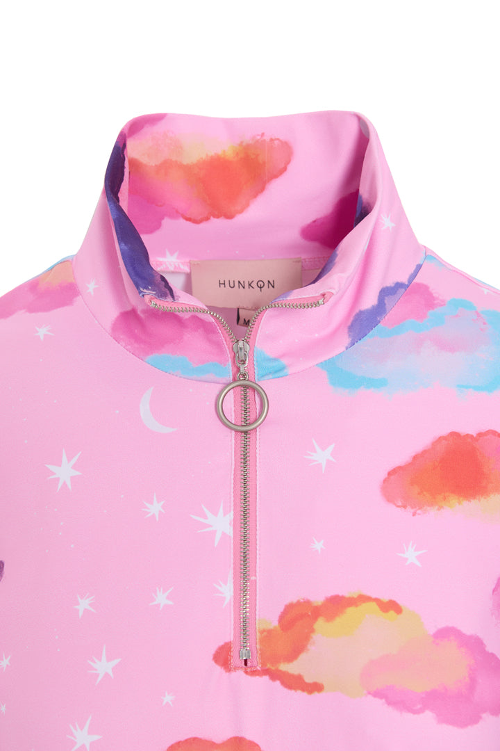 HUNKØN Diana Zipper Blouse Blouses Pink sky Art Print