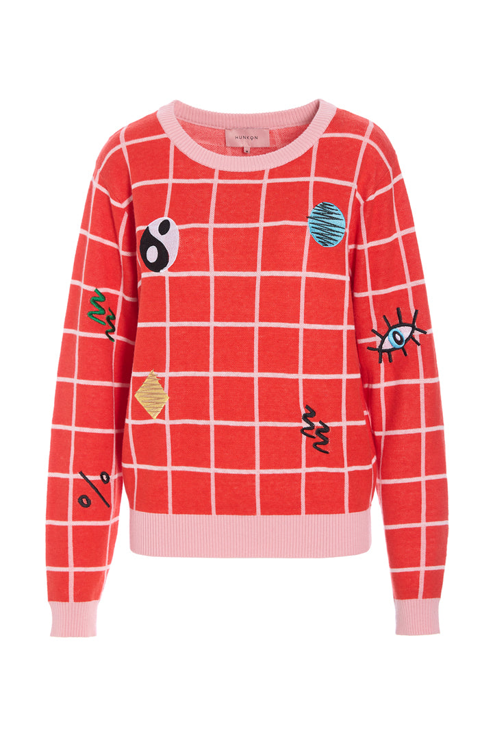 HUNKØN Dusty Knit Blouse Blouses Red Checked
