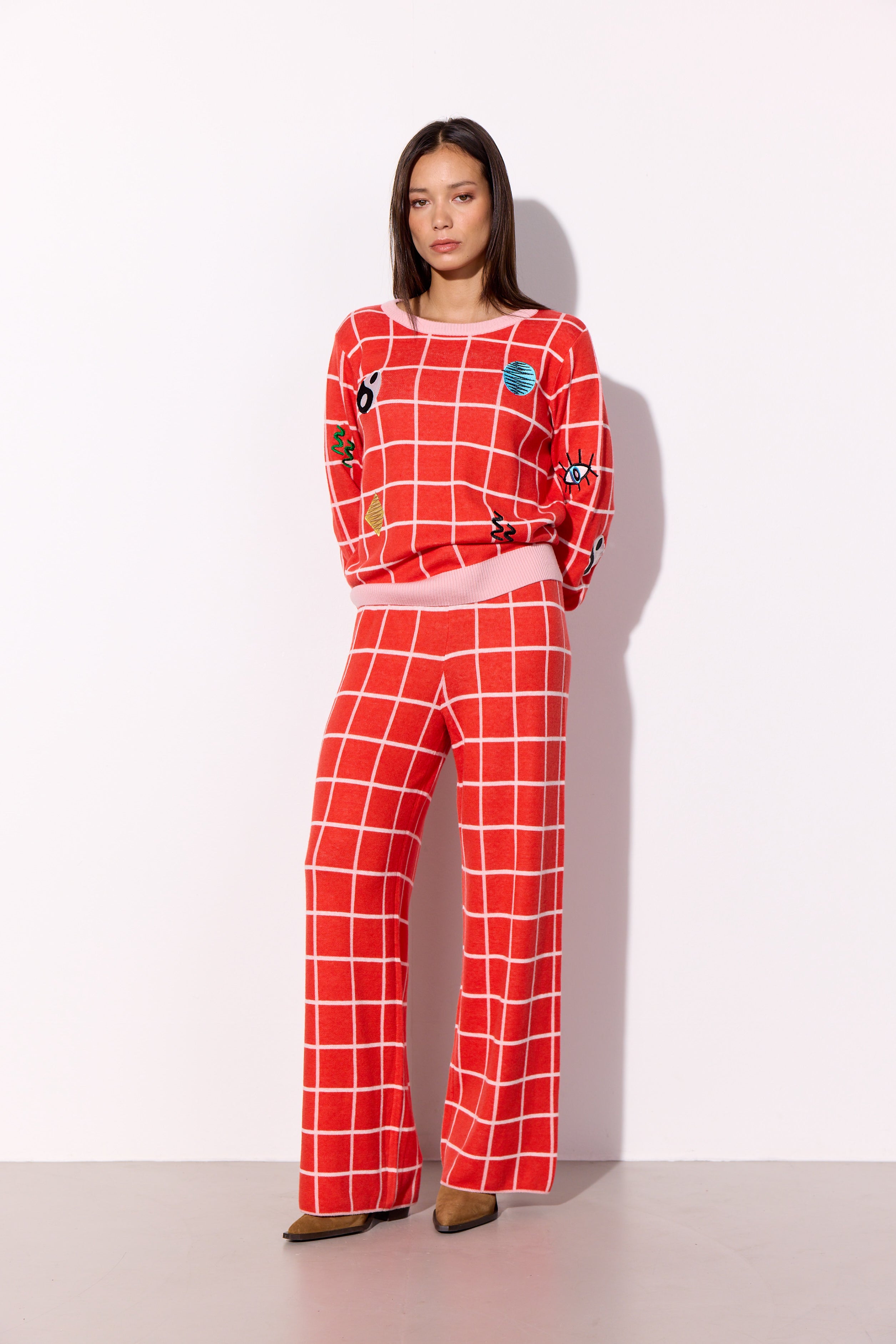 HUNKØN Dusty Knit Blouse Blouses Red Checked