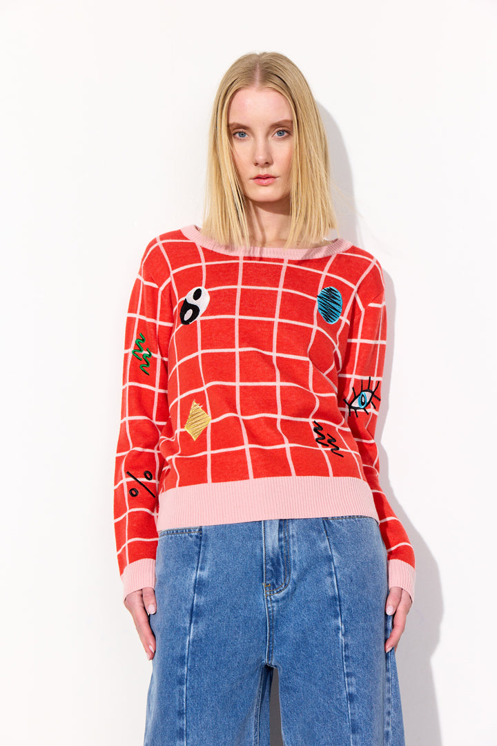 HUNKØN Dusty Knit Blouse Blouses Red Checked