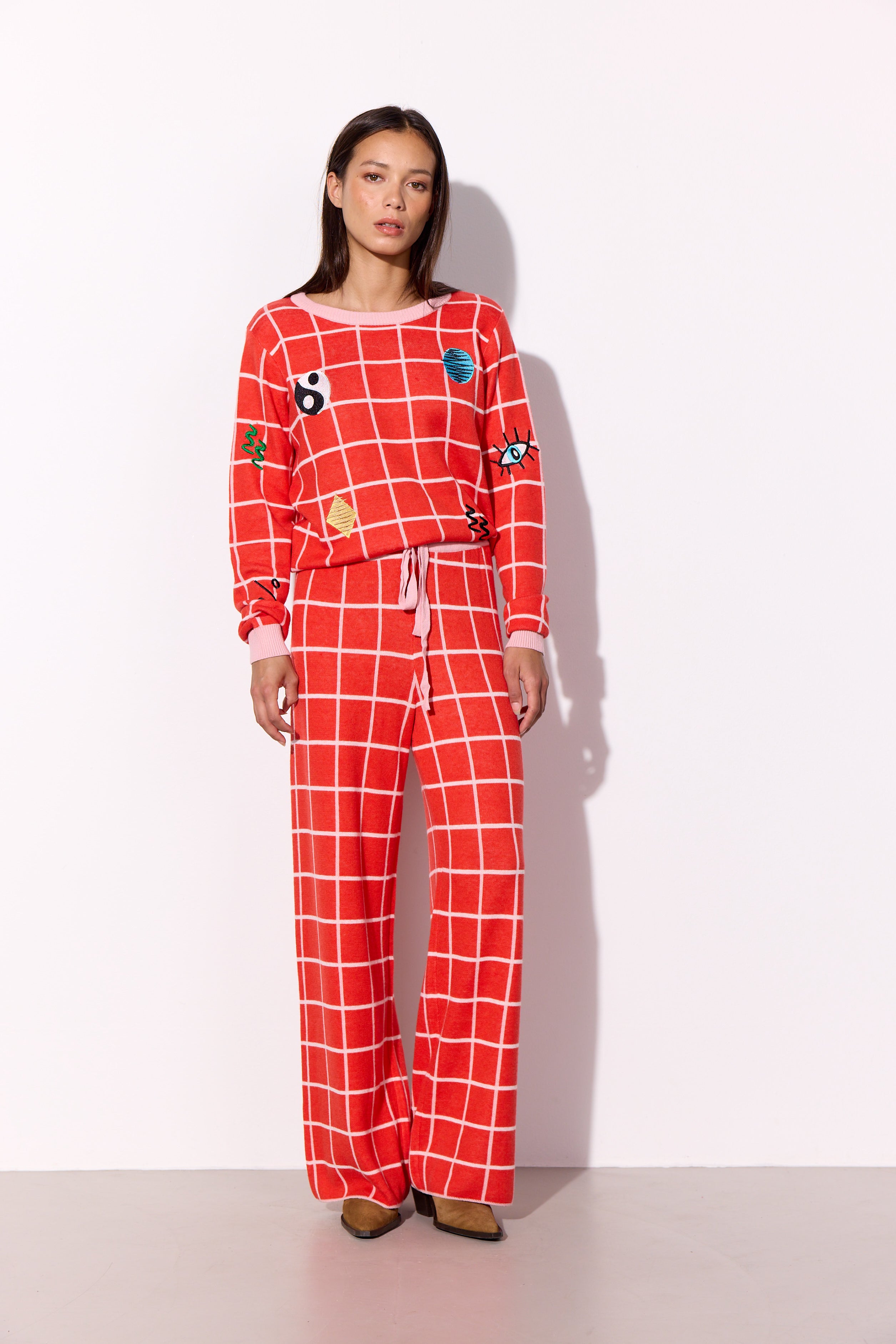 HUNKØN Dusty Knit Pants Trousers Red Checked