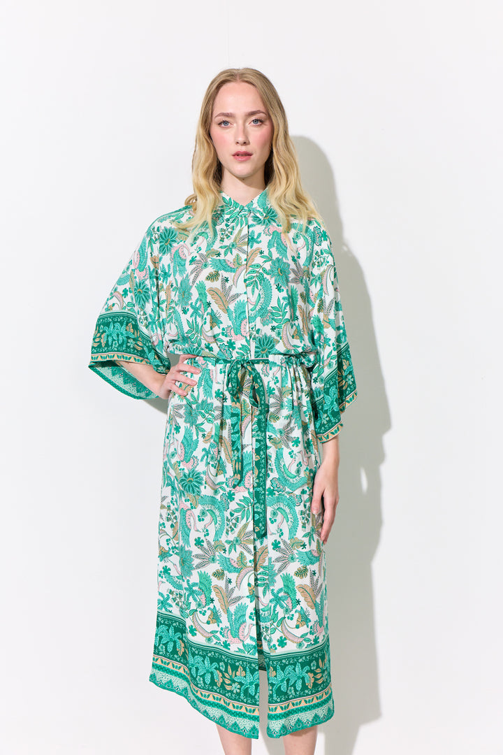 HUNKØN Helene Kimono Kimonos Bird Green