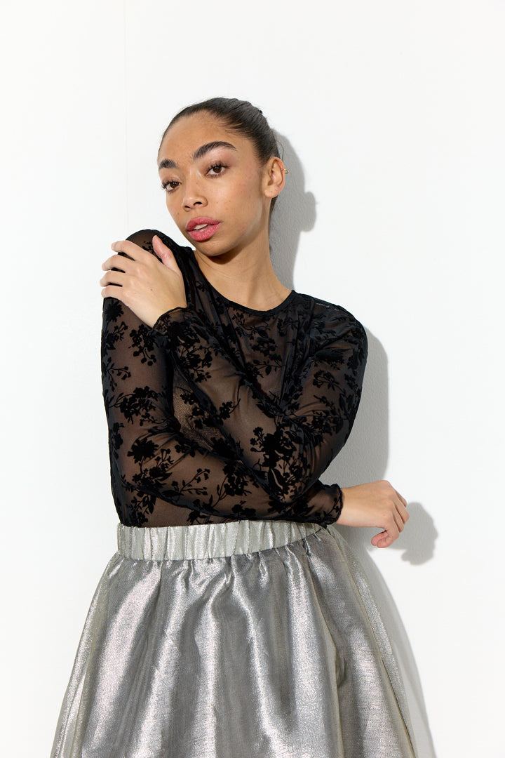 HUNKØN Henry Mesh Blouse Blouses Black Floral