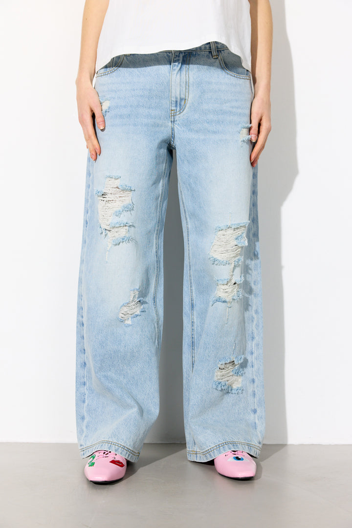 HUNKØN Jody Ripped Jeans Trousers Light Denim
