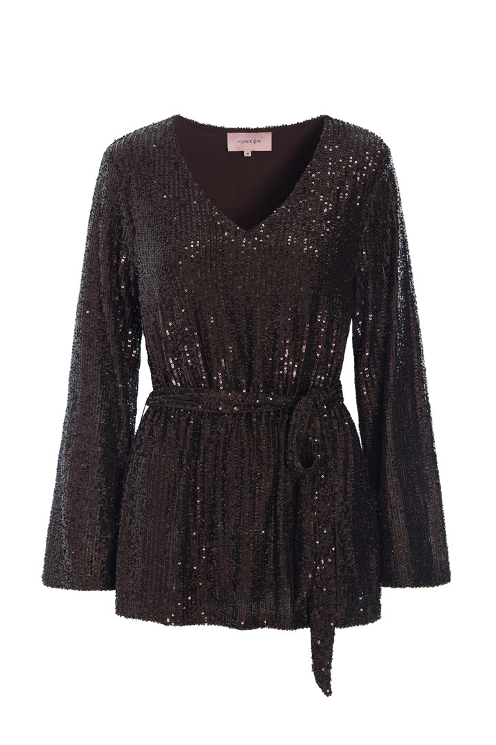 HUNKØN Jona Sequin Blouse Blouses Chestnut