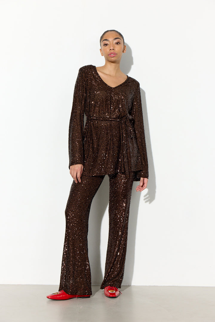HUNKØN Jona Sequin Blouse Blouses Chestnut