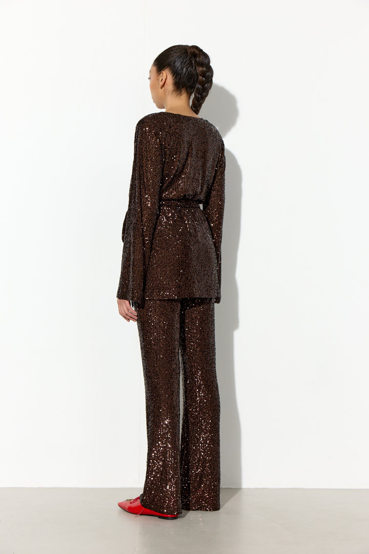 HUNKØN Jona Sequin Blouse Blouses Chestnut