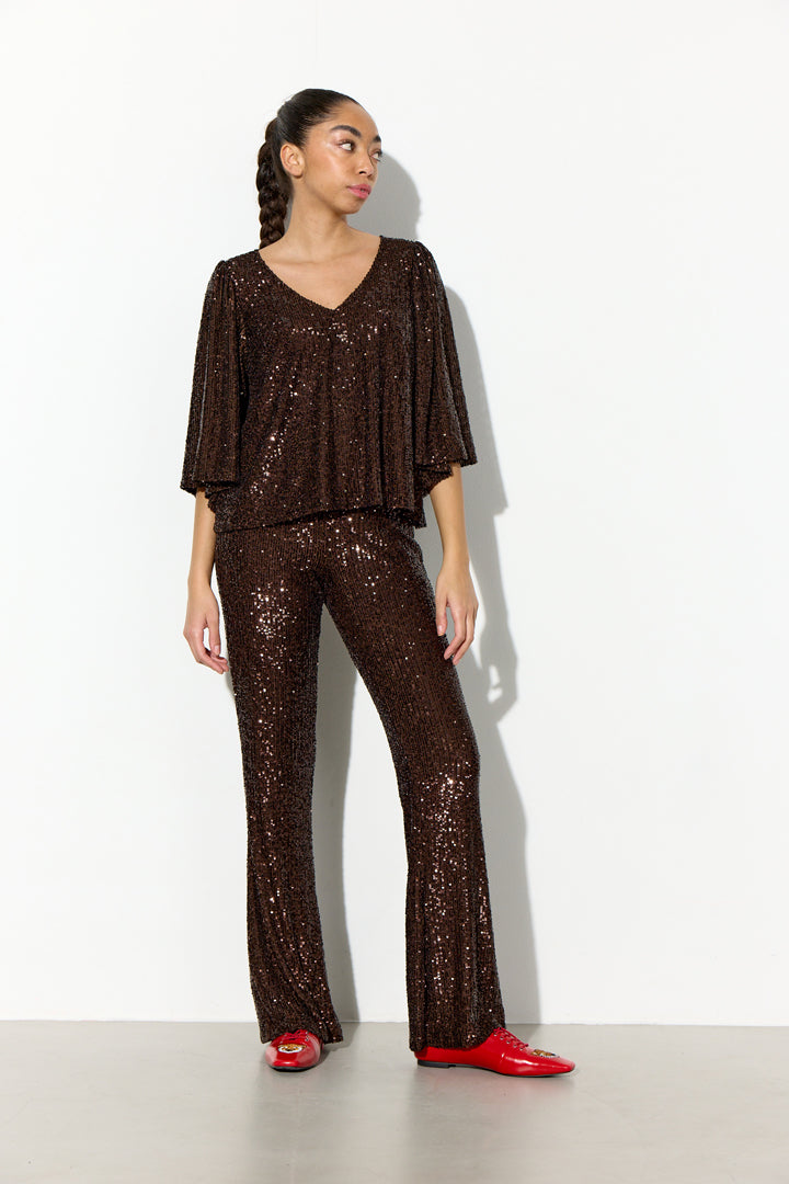 HUNKØN Jona Sequin Top Tops Chestnut