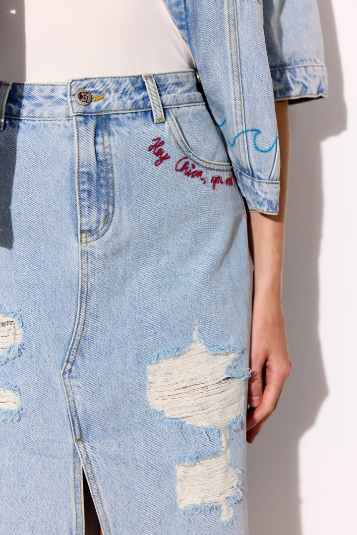 HUNKØN Kenna Denim Skirt Skirts Light Denim