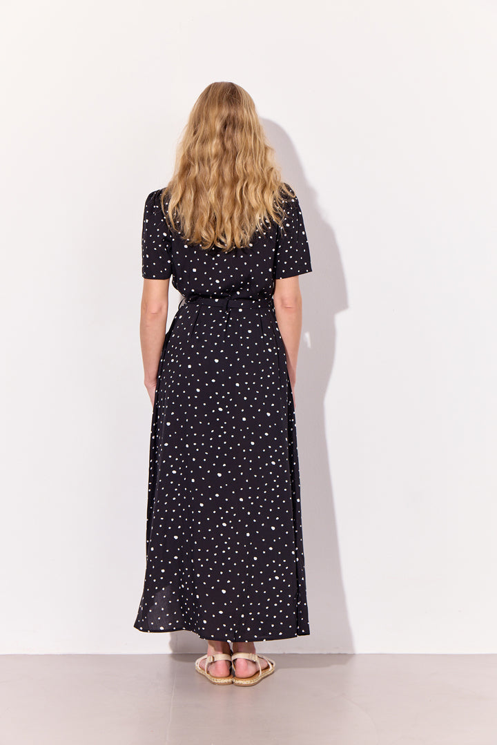 HUNKØN Kris Long Dress Dresses Black w/White dots