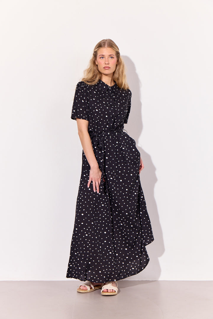 HUNKØN Kris Long Dress Dresses Black w/White dots