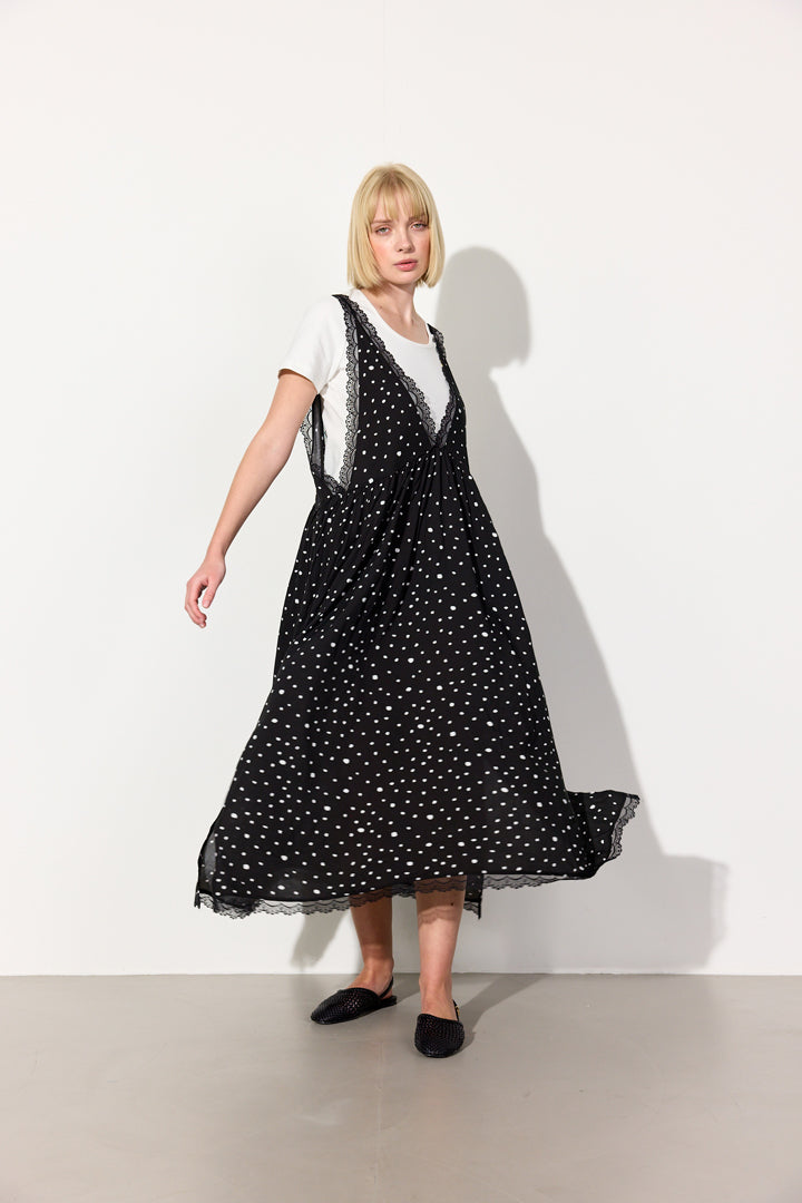 HUNKØN Kris Oversized Dress Dresses Black w/White dots
