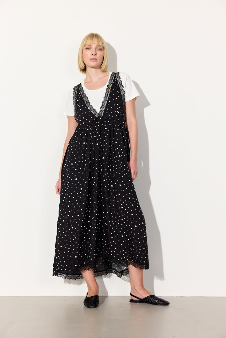 HUNKØN Kris Oversized Dress Dresses Black w/White dots
