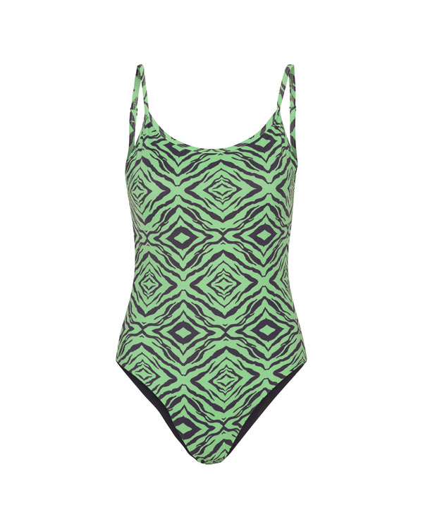 HUNKØN Lilly Swimsuit Swimwear Green Tiger Art Print
