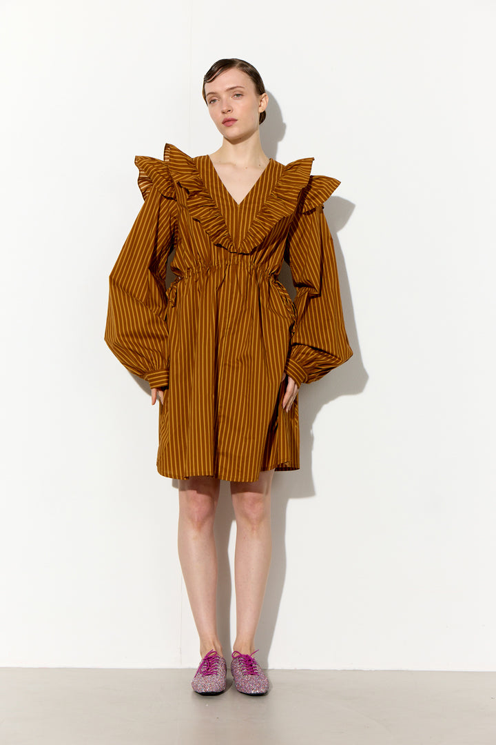 HUNKØN Lucinda Dress Dresses Caramel Striped