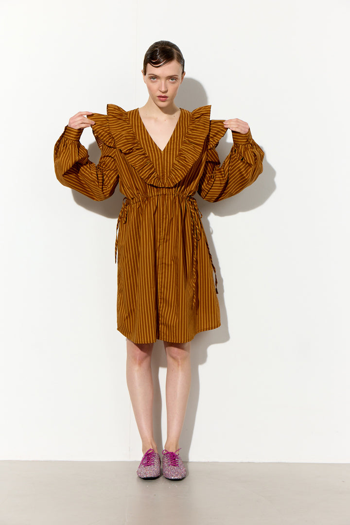 HUNKØN Lucinda Dress Dresses Caramel Striped