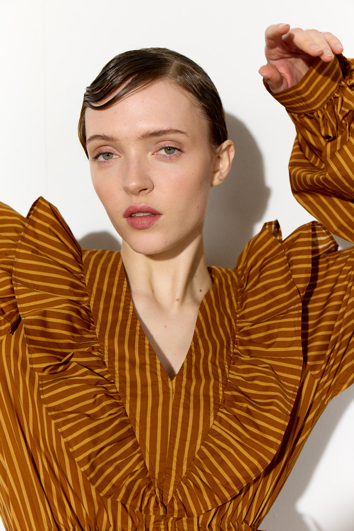HUNKØN Lucinda Dress Dresses Caramel Striped