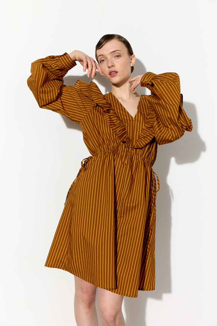 HUNKØN Lucinda Dress Dresses Caramel Striped