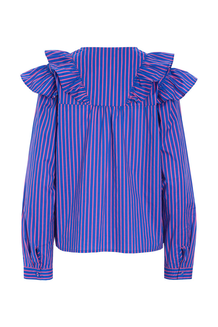 HUNKØN Lucinda Ruffle Shirt Shirts Blue Striped