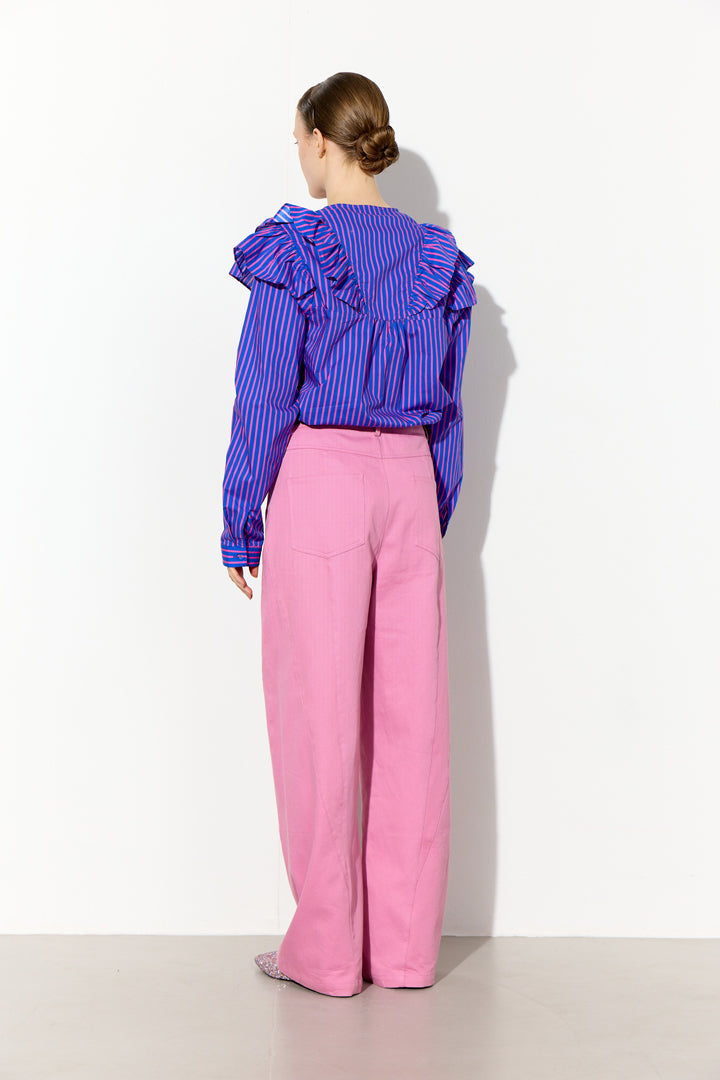 HUNKØN Lucinda Ruffle Shirt Shirts Blue Striped