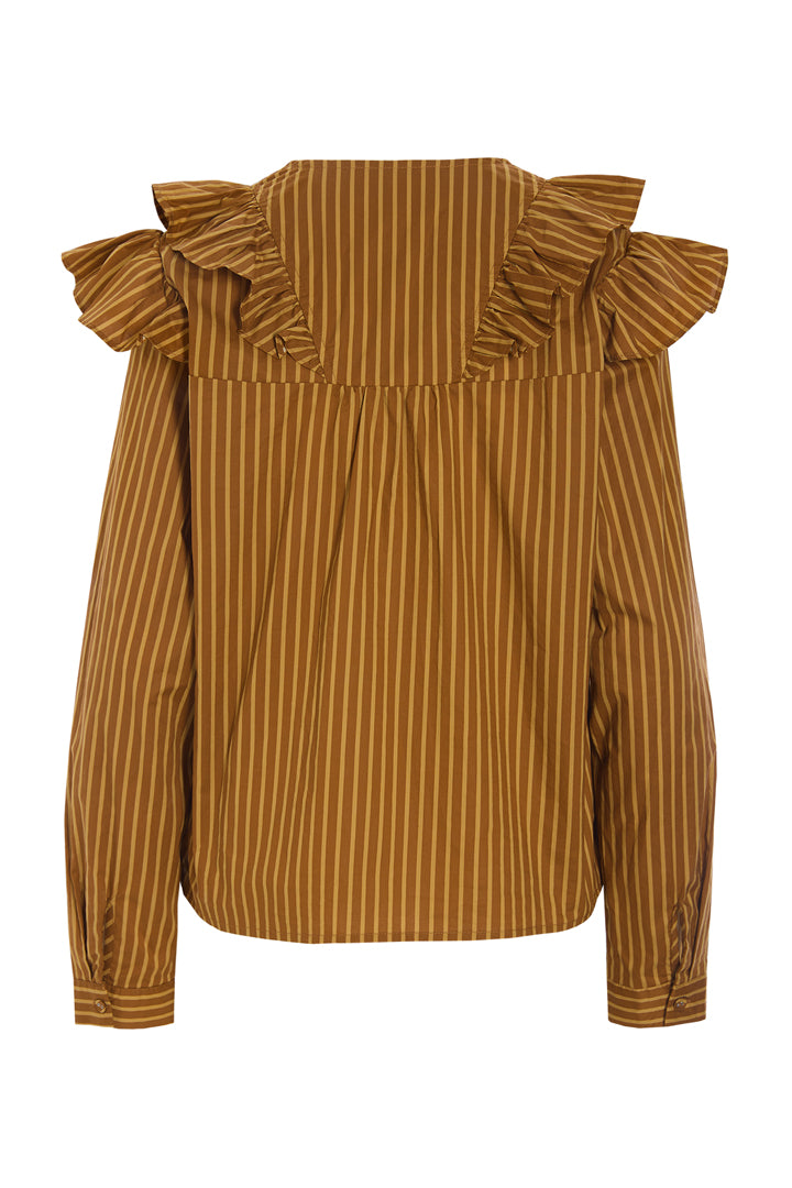 HUNKØN Lucinda Ruffle Shirt Shirts Caramel Striped