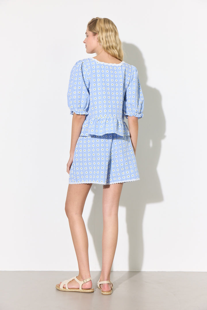 HUNKØN Maggi Blouse Shirts Blue Daisy