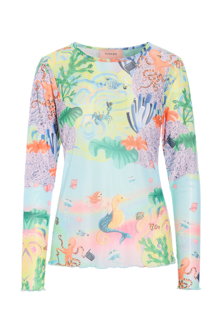 HUNKØN Marina Mesh Blouse Blouses Ocean Life Art Print