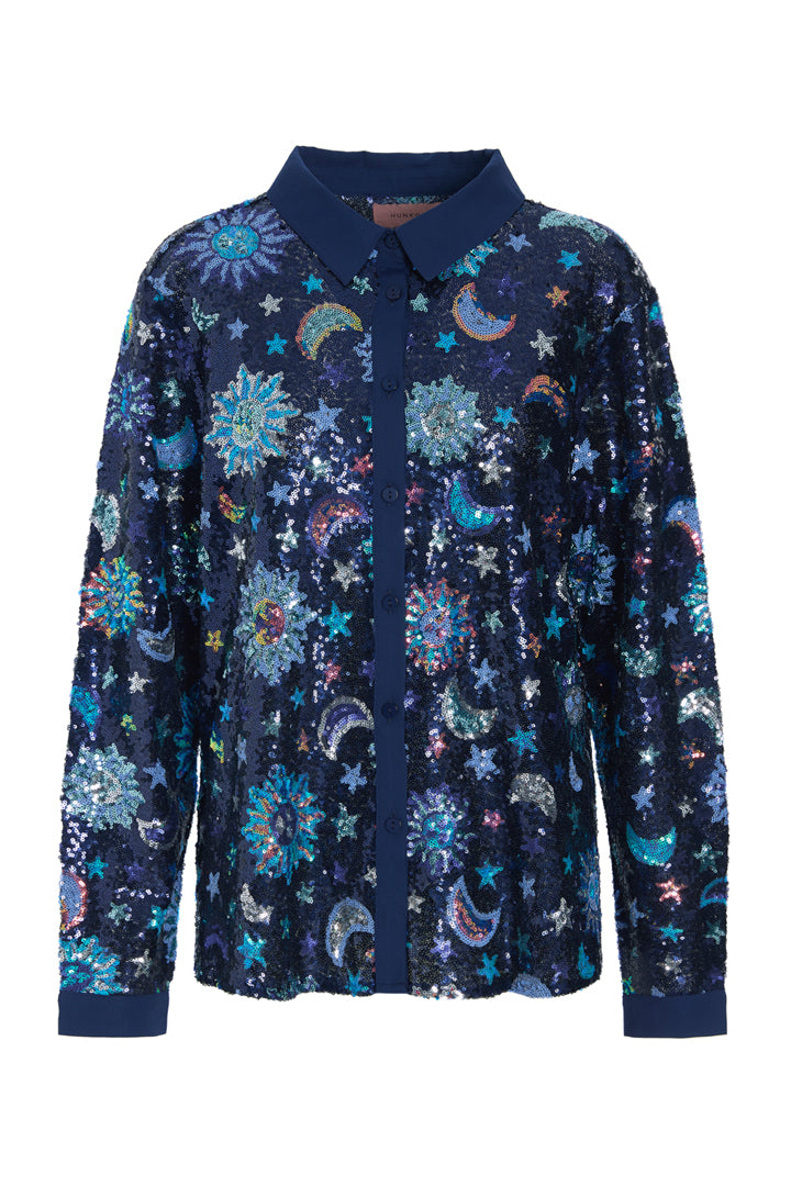 HUNKØN Muna Sequin Shirt Shirts Navy Glitter