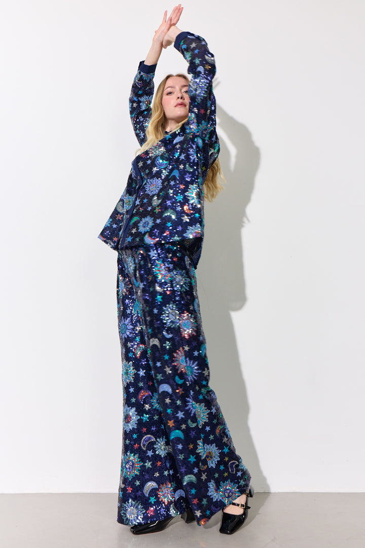 HUNKØN Muna Sequin trousers Trousers Navy Glitter