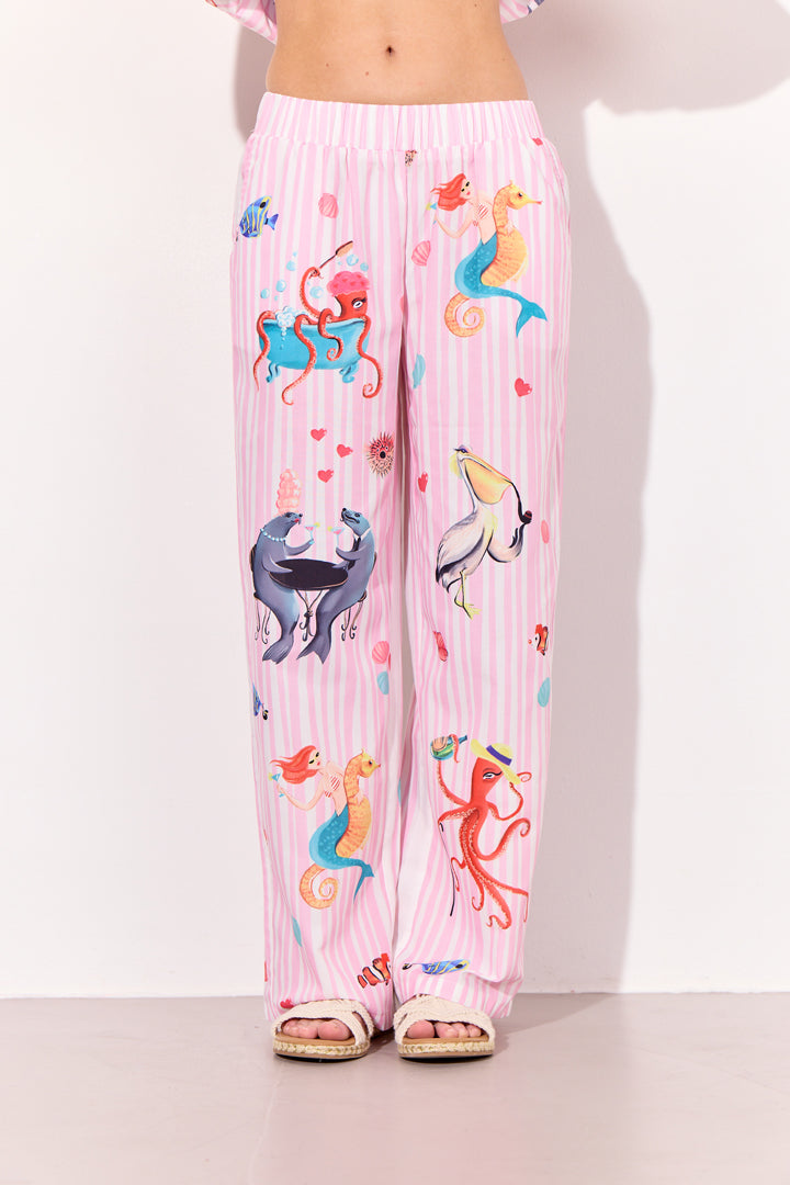HUNKØN Nessie Trousers Trousers Pink Ocean Art Print