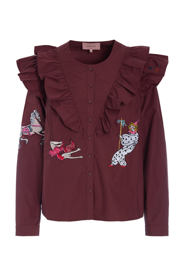 HUNKØN Nola Ruffle Shirt Shirts Oxblood
