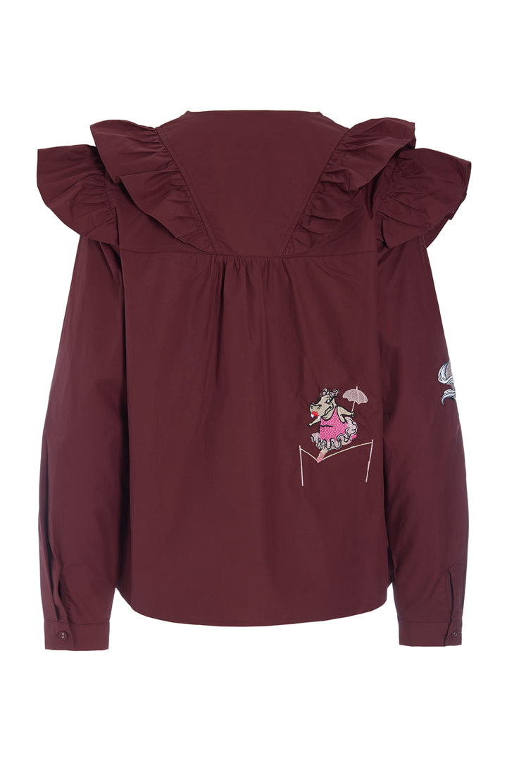HUNKØN Nola Ruffle Shirt Shirts Oxblood