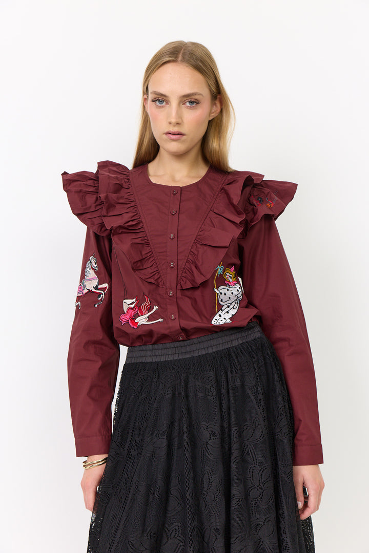HUNKØN Nola Ruffle Shirt Shirts Oxblood