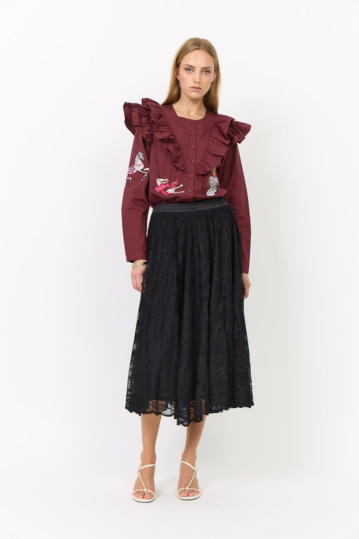 HUNKØN Nola Ruffle Shirt Shirts Oxblood