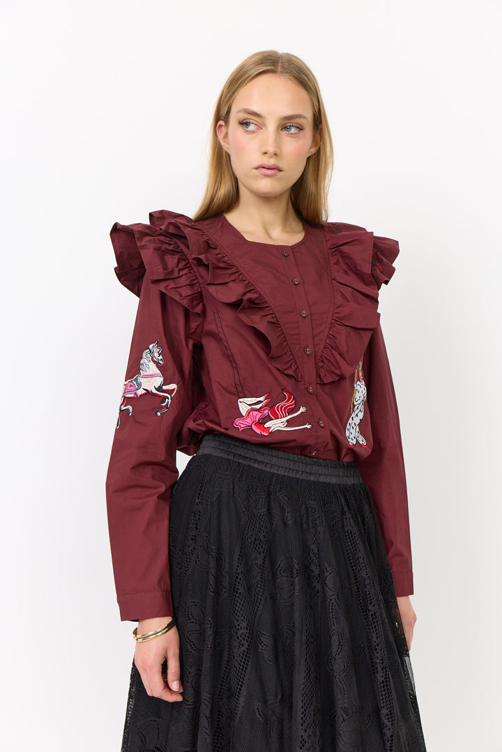 HUNKØN Nola Ruffle Shirt Shirts Oxblood
