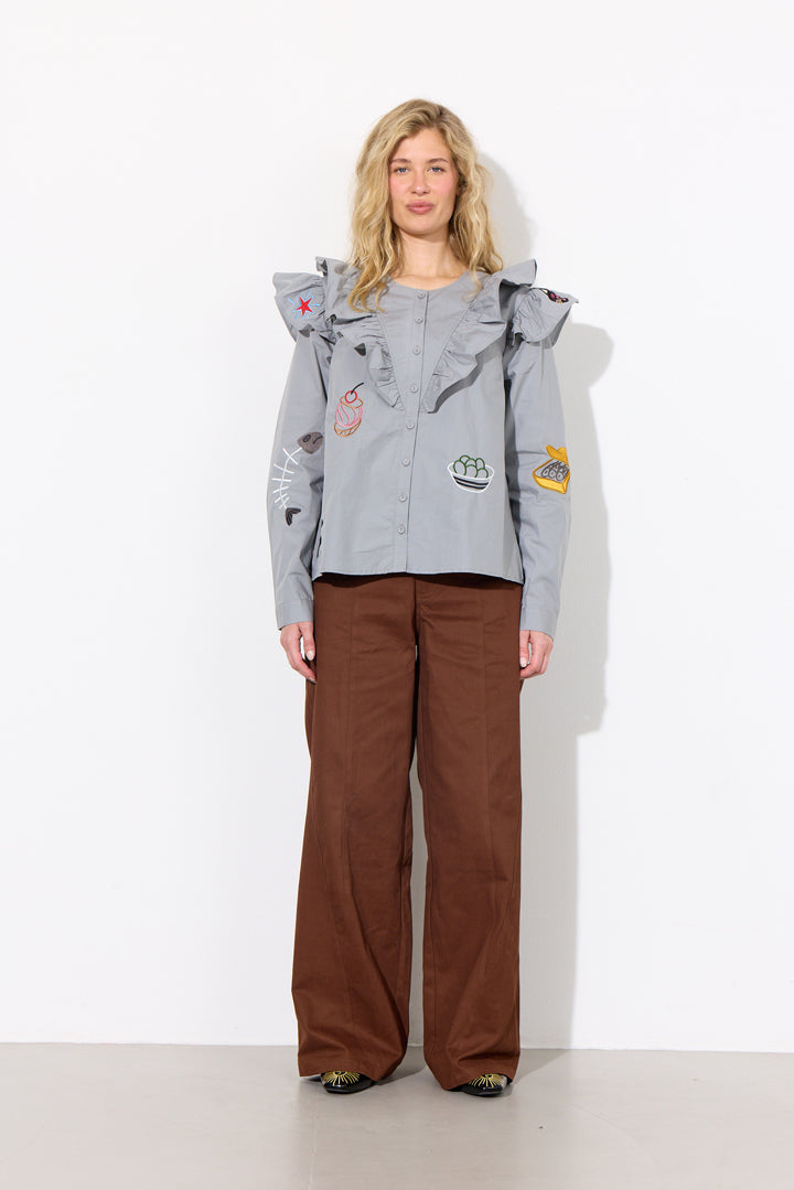 HUNKØN Nola Ruffle Shirt Shirts Grey