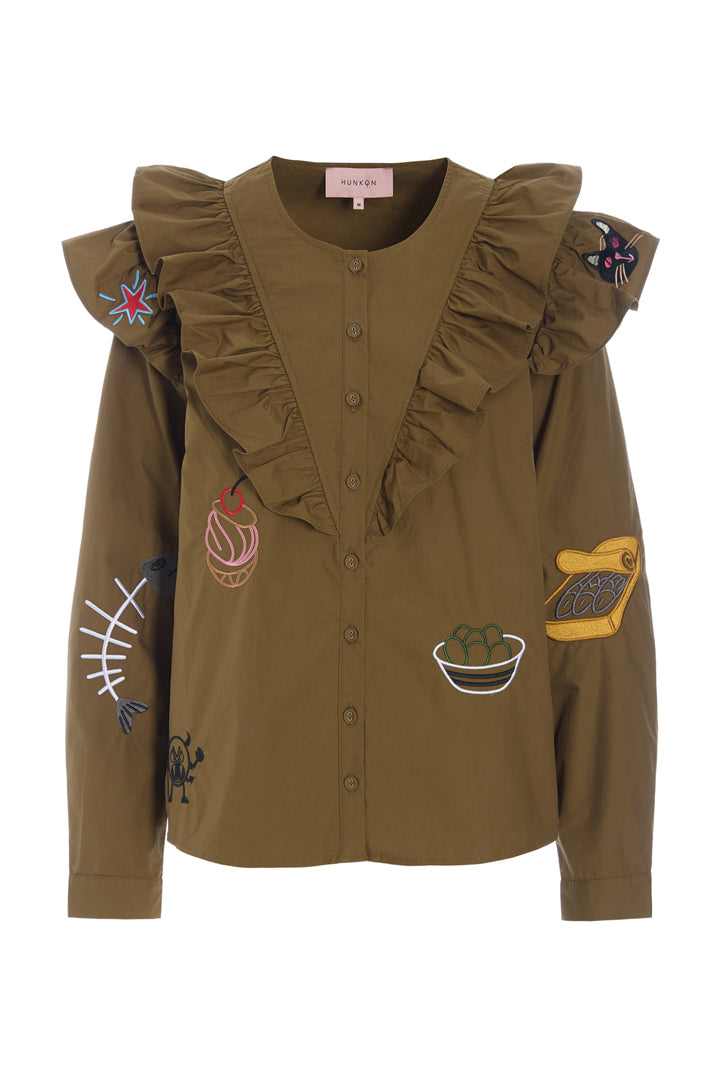 HUNKØN Nola Ruffle Shirt Shirts Olive