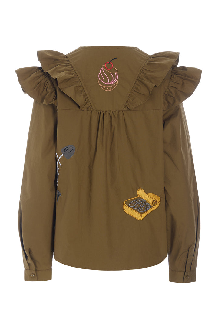 HUNKØN Nola Ruffle Shirt Shirts Olive